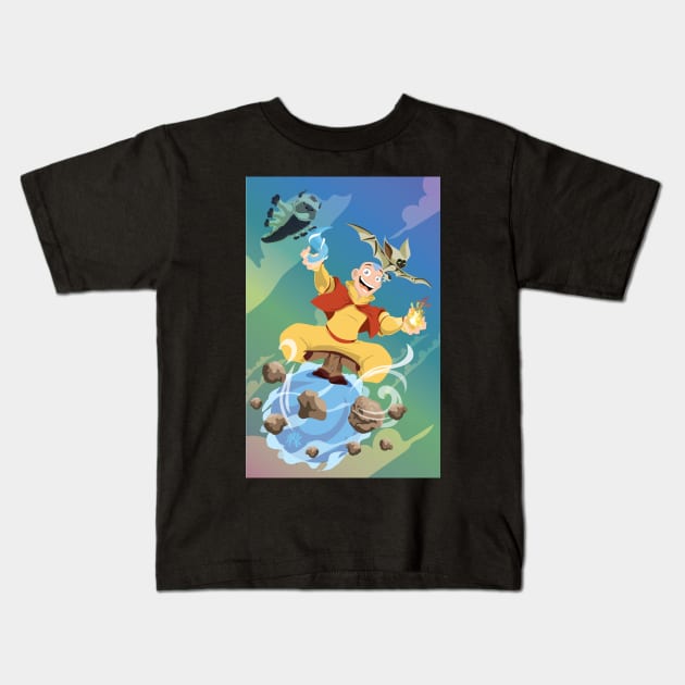 Element Master and Pets Kids T-Shirt by CuddleswithCatsArt